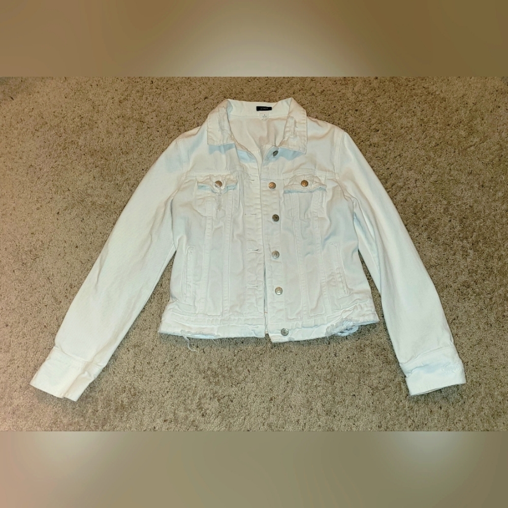 J Crew White Distressed Jean Jacket size med